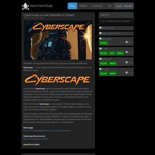 Website preview of AtomicTorch Studio