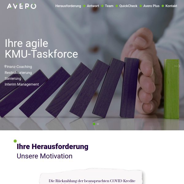 Website preview of avero