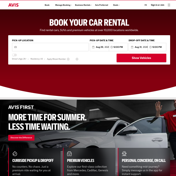 Website preview of Avis-Budget
