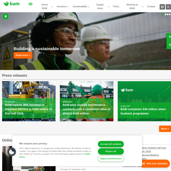 Website preview of BAM Ingenieria y Construccion