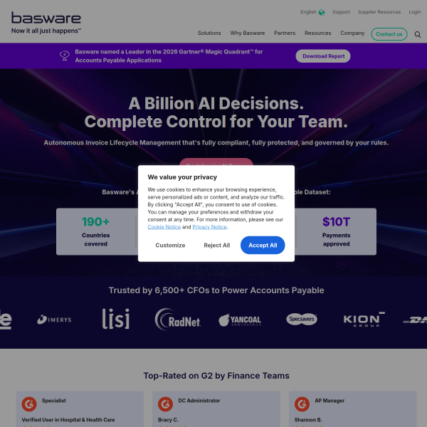 Website preview of basware coorporation