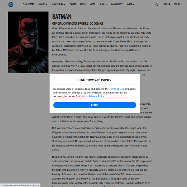 Website preview of Batman