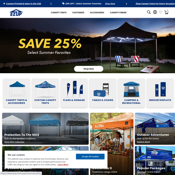 Website preview of CANOPIES AND TENTS RENTALS