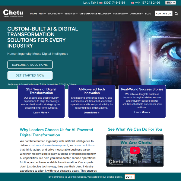 Website preview of chetu india privatelimited noida