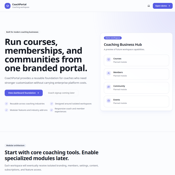 Coaching Portal dashboard