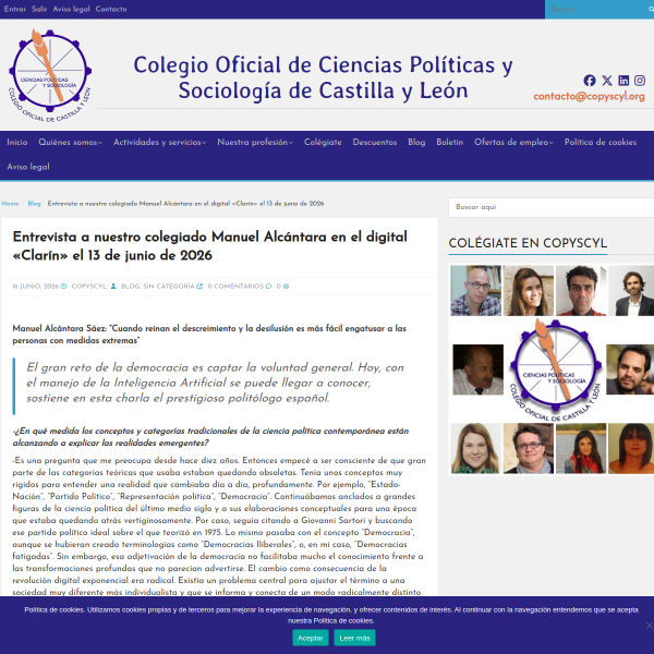 Entrevista a nuestro colegiado Manuel Alcántara en el digital «Clarín»