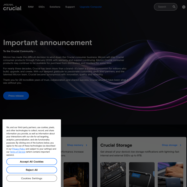 Website preview of crucial pc limited