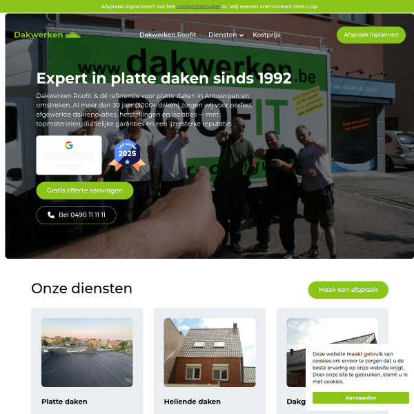 Website preview of Dakwerken Janssens