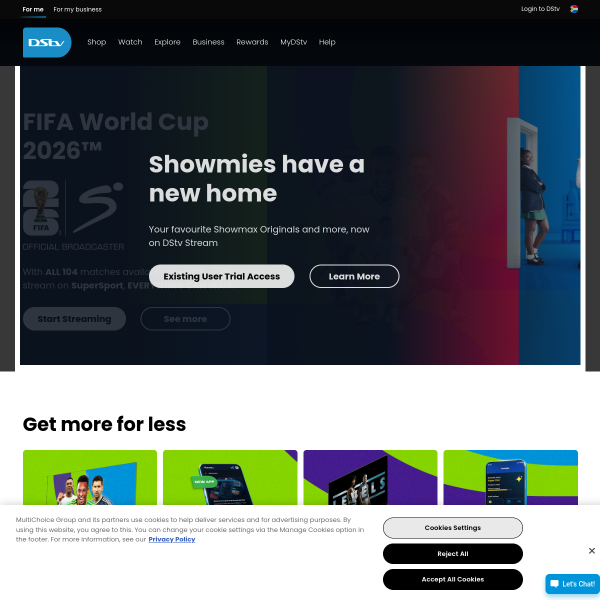 Website preview of DStv