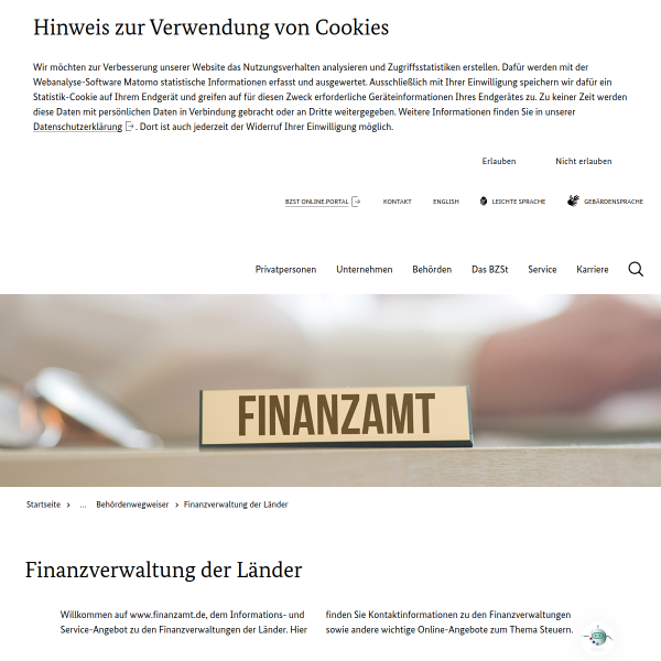 Website preview of finanzamt simmern