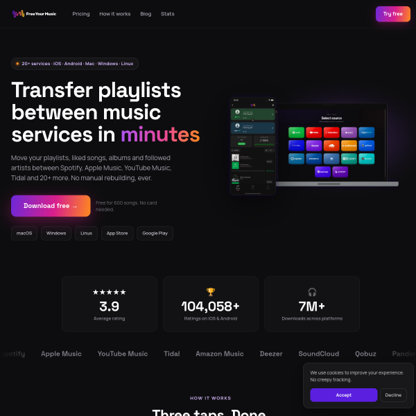 Website preview of freeyourmusic