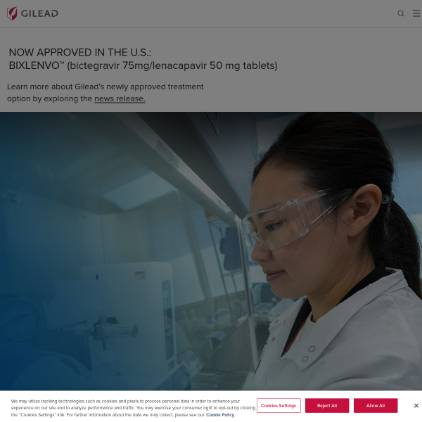 Website preview of Gilead Technologies