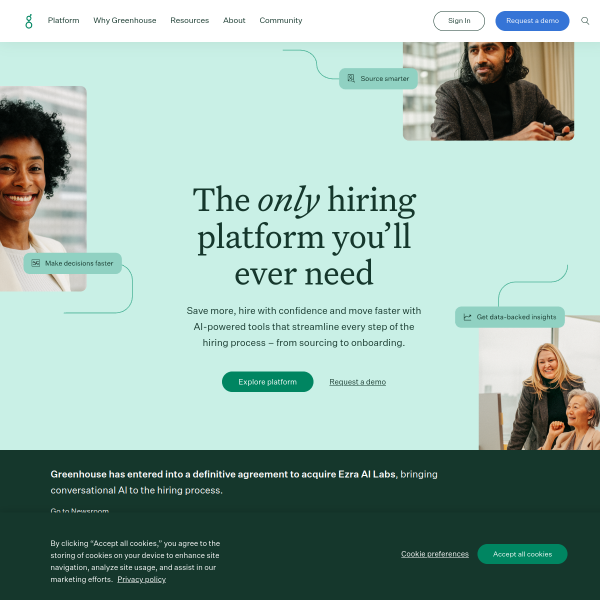 Website preview of Greenhouse Software