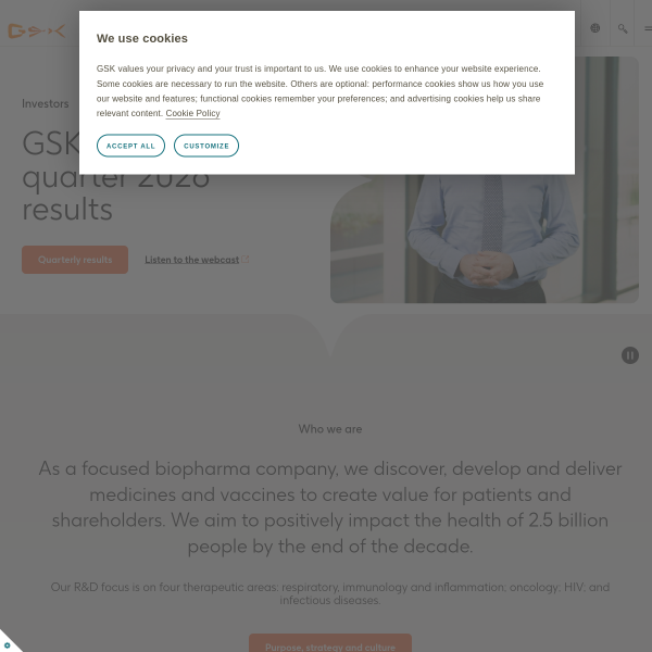 Website preview of GSK Investments II, SRL