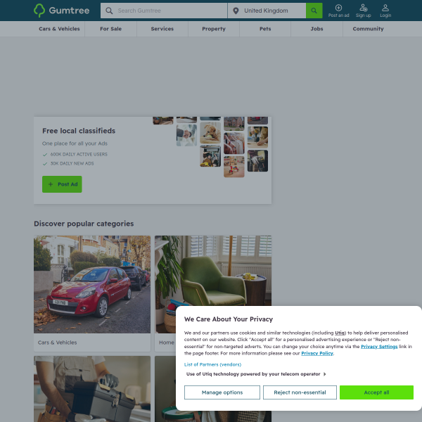 Website preview of Gumtree