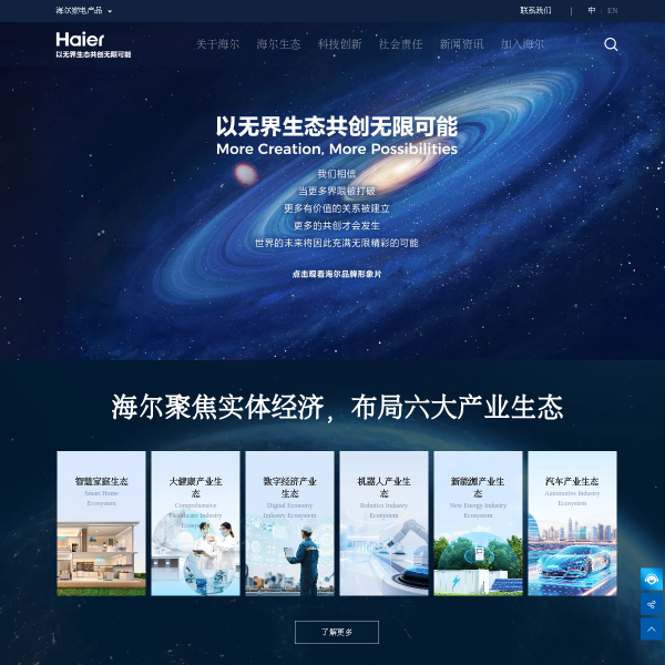 Website preview of Haier International TV Service
