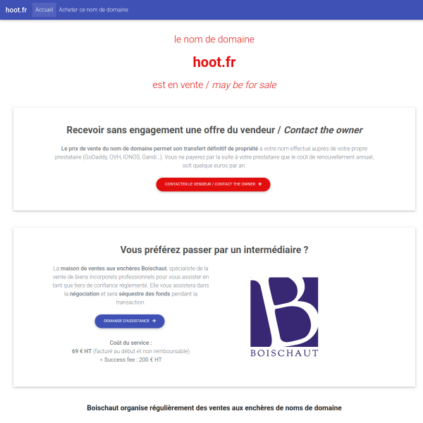 Website preview of HOOT