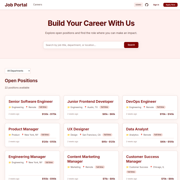 Screenshot of Careers