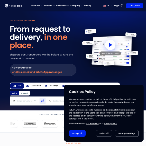 Website preview of kargoplex
