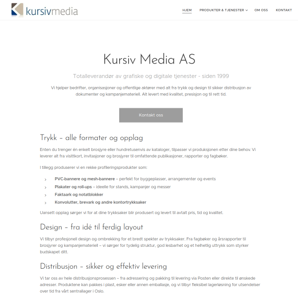 Website preview of KURSIV LED & PRINT AS