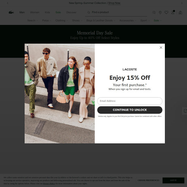 Website preview of Lacoste