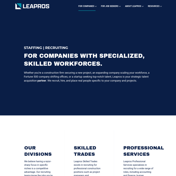 Website preview of LEAPROS WORKFORCE SOLUTIONS LLC