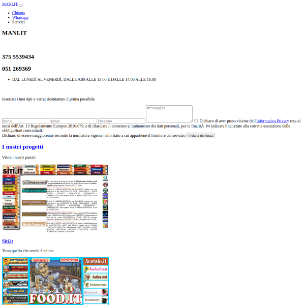 Website preview of MANI IN PASTA DI VEDOVI MILENA E OLARASU OXANA & C. S.A.S.