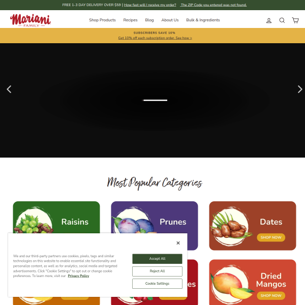 Website preview of MARIANI NUT COMPANY, INC.