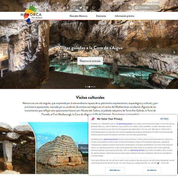 Website preview of menorca activities