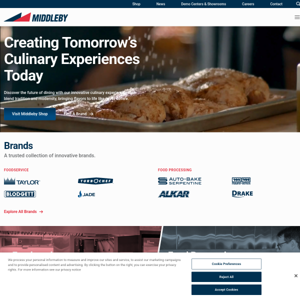 Website preview of Middleby Celfrost Brand Centre