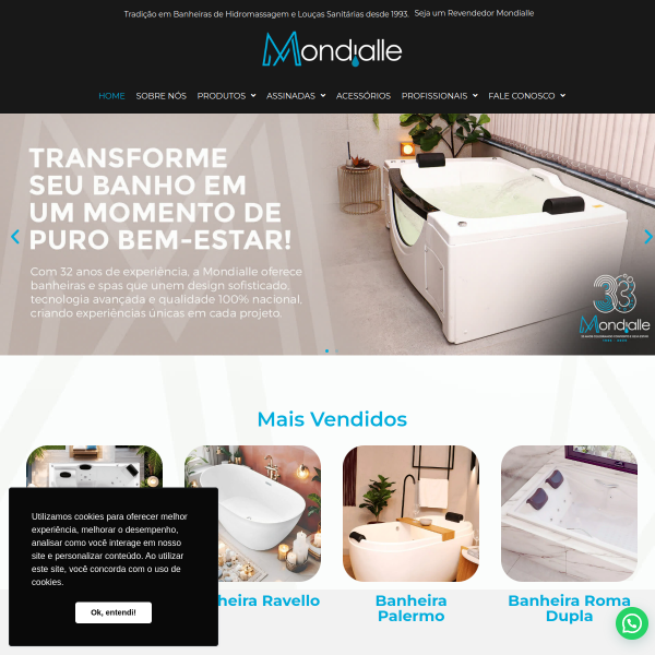 Website preview of mondialle spas e banheiras