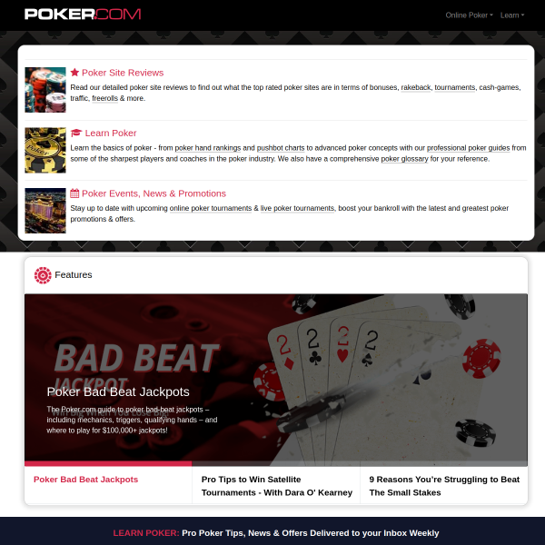Website preview of poker pete’s pizza