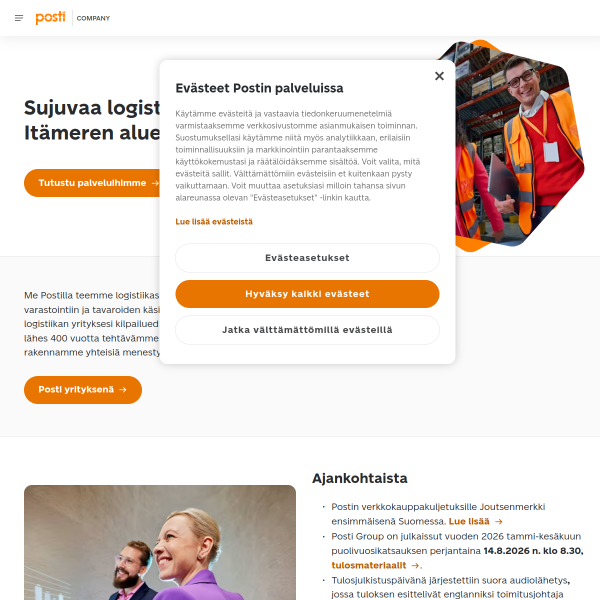 Website preview of Posti Yrityspiste