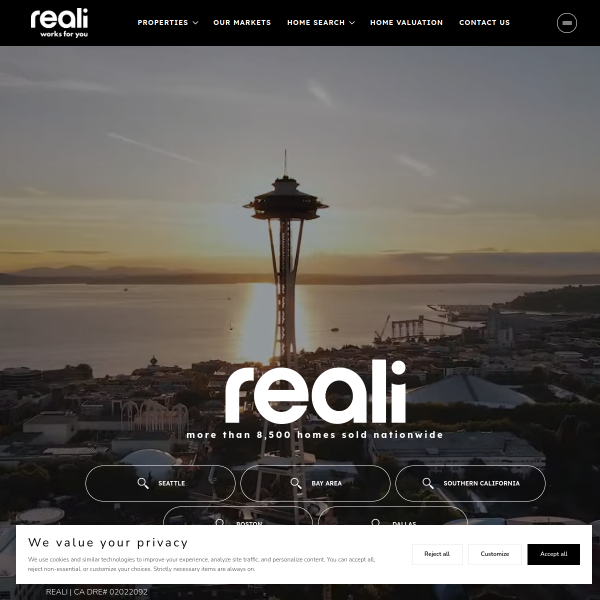 Website preview of REALI, INC.