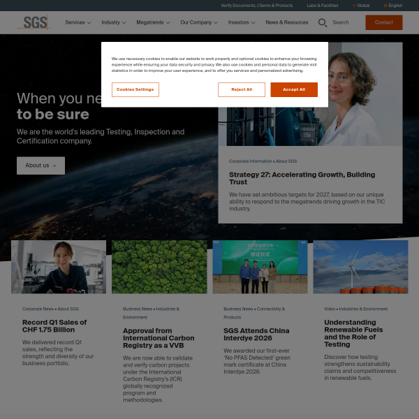 Website preview of SGS ACQUISITION COMPANY LTD.