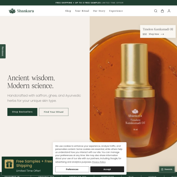 Website preview of Shankara Experience