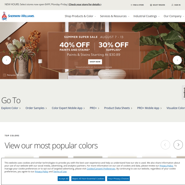 Website preview of Sherwin Williams San Juan del Río