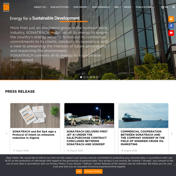 Website preview of Sonatrach