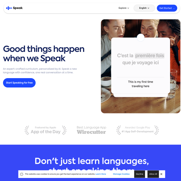 Website preview of Speak Bright English Center