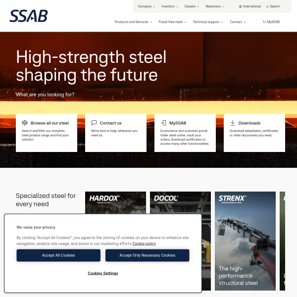 Website preview of SSAB WEAR SOLUTIONS LLC