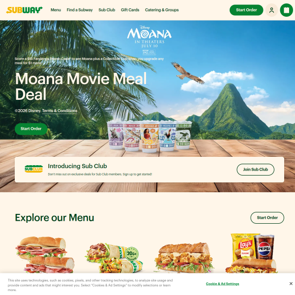 Website preview of Subway Pio Nono