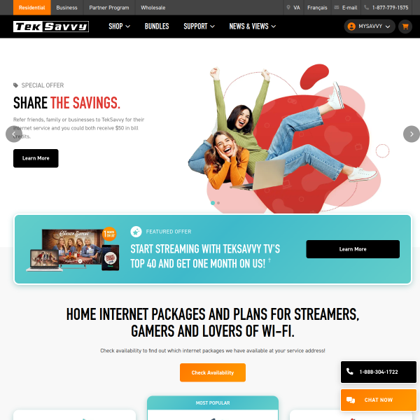 Website preview of TekSavvy