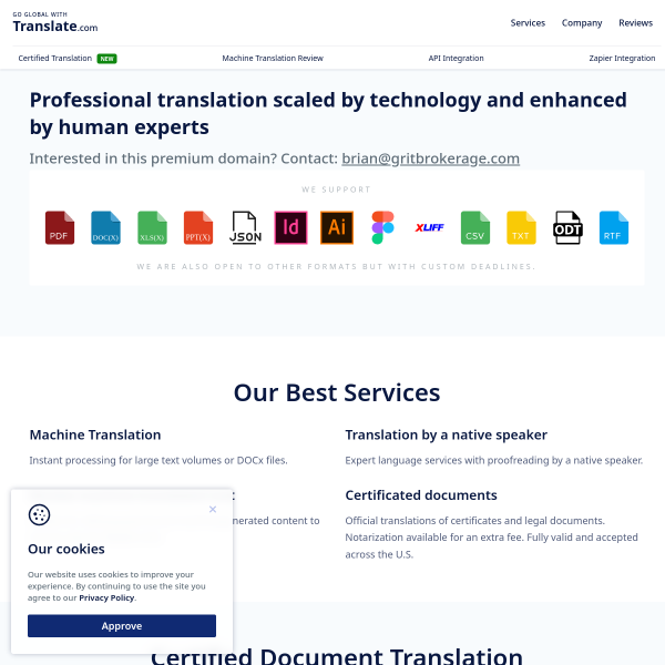 Website preview of Translate: MedTech