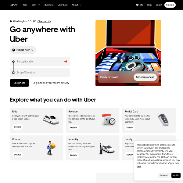 Website preview of Uber