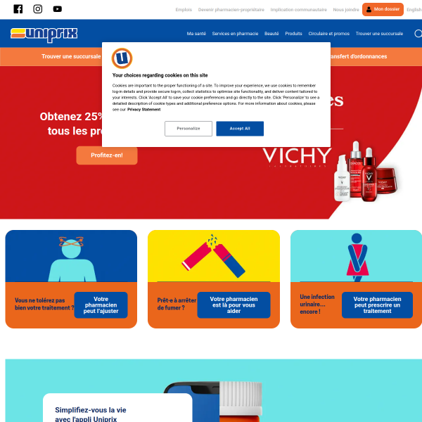 Website preview of uniprix santé nadine fadel - pharmacie affiliée