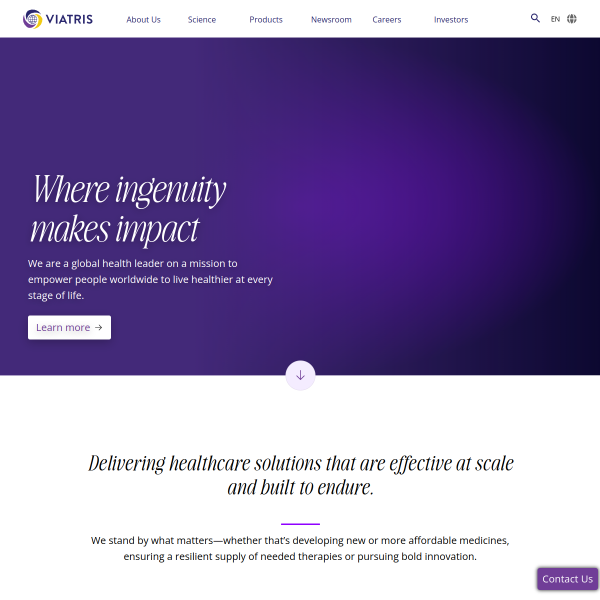 Website preview of VIATRIS HEALTHCARE
