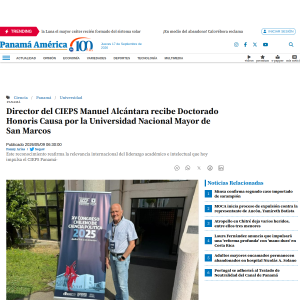 Director del CIEPS Manuel Alcántara recibe Doctorado Honoris Causa por la Universidad Nacional Mayor de San Marcos