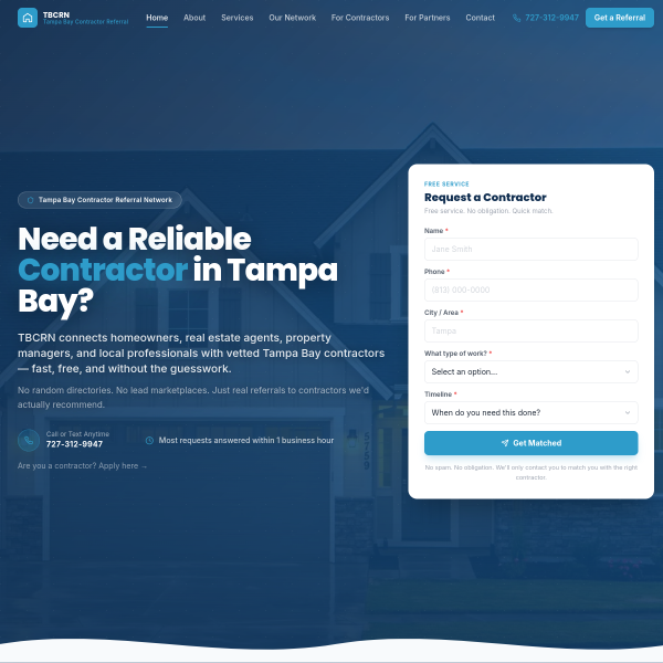 Tampa Bay Contractor Referral Network website built by Growth Marketing