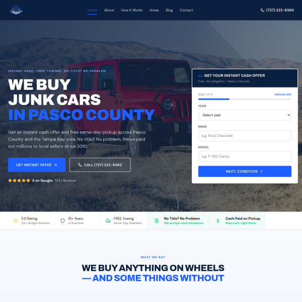 We Buy Junk Cars Pasco website built by Growth Marketing