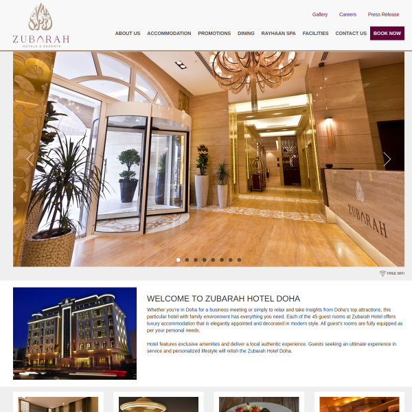 Website preview of Zubarah Boutique Hotel Doha